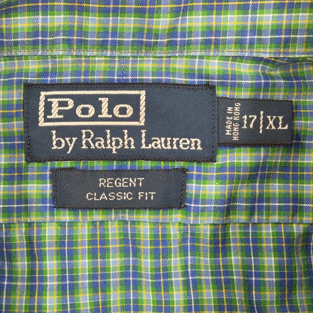 Polo Ralph Lauren Regent Classic Fit Long‎ Sleeve Shirt Green Blue Plaid Mens XL